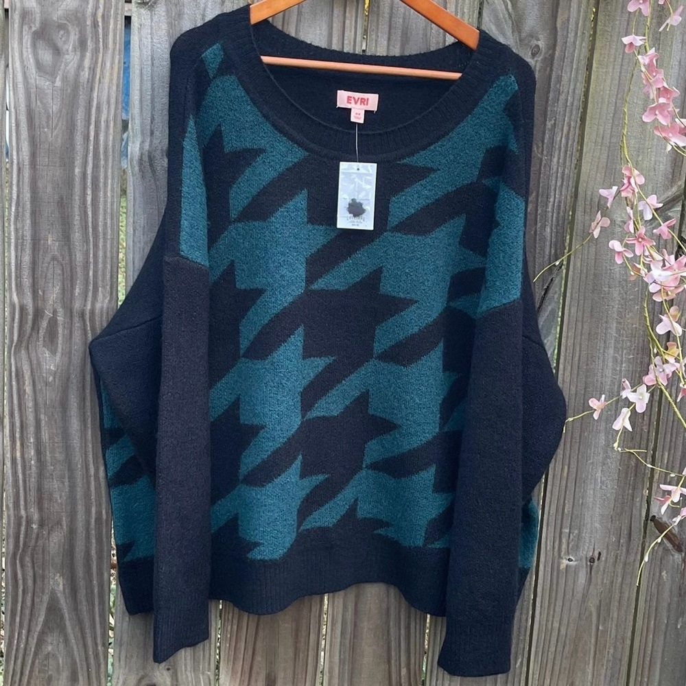 Pullover Black Teal Knit Sweater Women's Size 3X NWT color black green